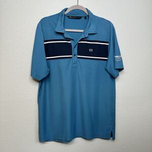 Travis Matthew Performance Golf Polo Shirt Mens L Blue Striped Stretch